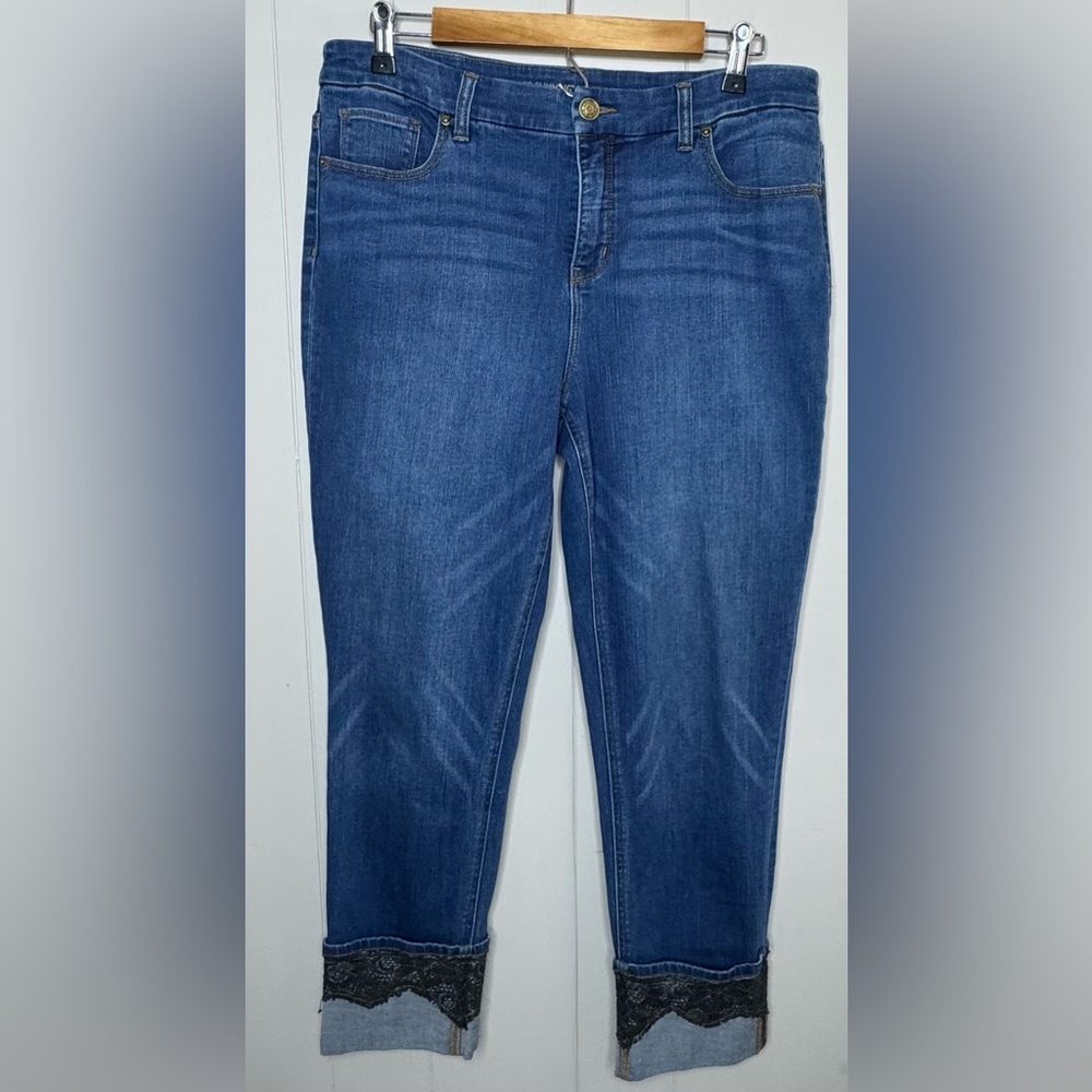 Chico's So Slimming Black Lace Fold Up Cuff Ankle Jeans Size 1.5 US 10